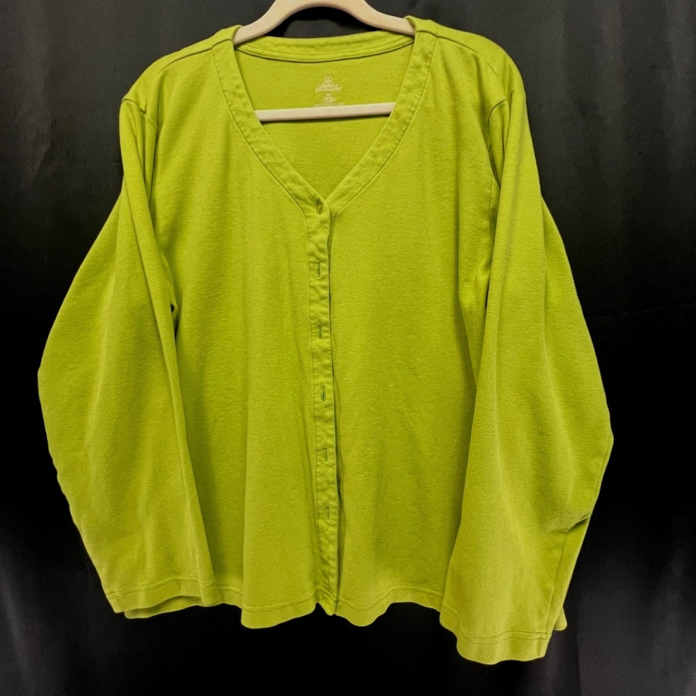 Gabrielle Rohde Royce Green Button Front V-Neck Cardigan 100% Cotton Womens 1X